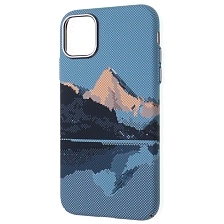 Чехол накладка FreeAir с поддержкой MagSafe для APPLE iPhone 11, пластик, светится в темноте, рисунок Гора, цвет голубой