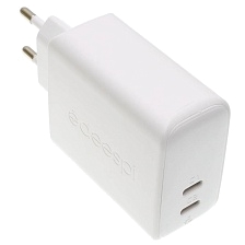 СЗУ (Сетевое зарядное устройство) DEESPI GaN45, 45W, 2 USB Type C, цвет белый