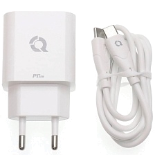 СЗУ (Сетевое зарядное устройство) QAYAN QHC-102 с кабелем USB Type C на USB Type C, PD20W, 1 USB Type C, длина 1 метр, цвет белый
