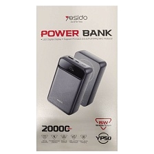 Внешний портативный аккумулятор, Power Bank YESIDO YP50, 20000 mAh, 15W, LED дисплей, беспроводная зарядка MagSafe, цвет серый