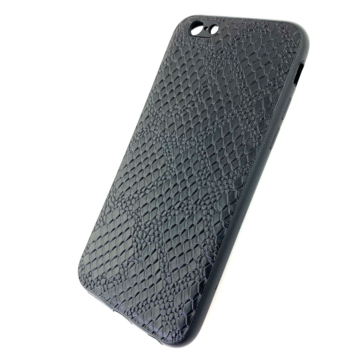 Чехол накладка для APPLE iPhone 6, 6G, 6S, силикон, под кожу питона, цвет черный.