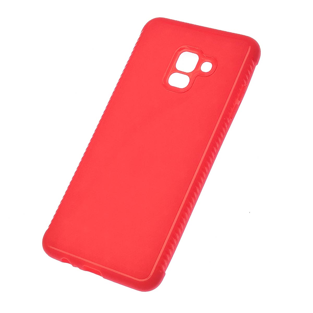 Чехол накладка для SAMSUNG Galaxy A8 Plus (SM-A730), силикон, плетение, цвет красный