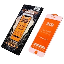Защитное стекло "21D" FULL GLUE для APPLE iPhone 6/6G/6S (4.7"), цвет канта белый.
