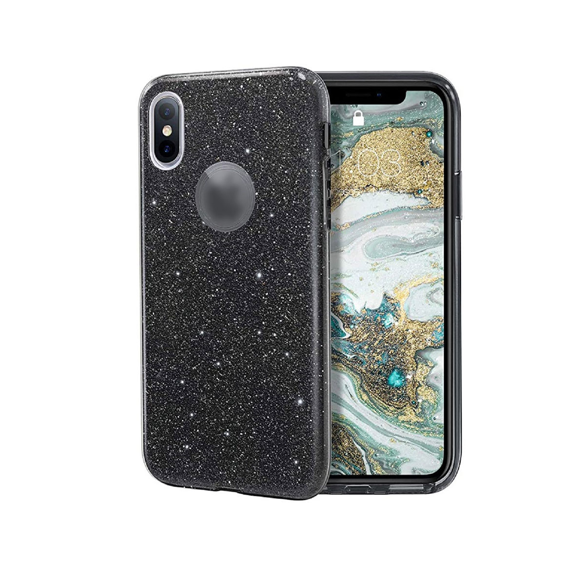 Чехол накладка Shine для APPLE iPhone XS MAX, силикон, блестки, цвет черный