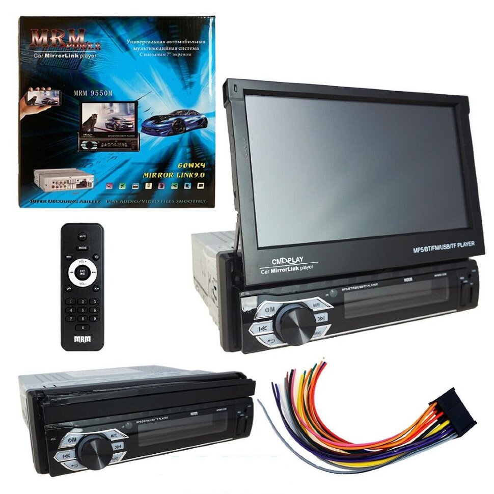 Автомагнитола с выездным 7 дюймовым экраном MRM 9550M, размер 1 DIN, Bluetooth, AUX, USB, цвет черный (-50%) Автомагнитола с выездным 7 дюймовым экраном MRM 9550M, размер 1 DIN, Bluetooth, AUX, USB, цвет черный (-50%)