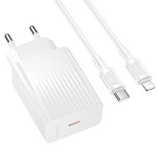 СЗУ (Сетевое зарядное устройство) BOROFONE BAS73A c кабелем USB Type C на Lightning 8 pin, 20W, длина 1 метр, цвет белый СЗУ (Сетевое зарядное устройство) BOROFONE BAS73A c кабелем USB Type C на Lightning 8 pin, 20W, длина 1 метр, цвет белый