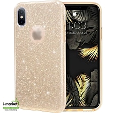 Чехол накладка Shine для APPLE iPhone XS MAX, силикон, блестки, цвет золотистый