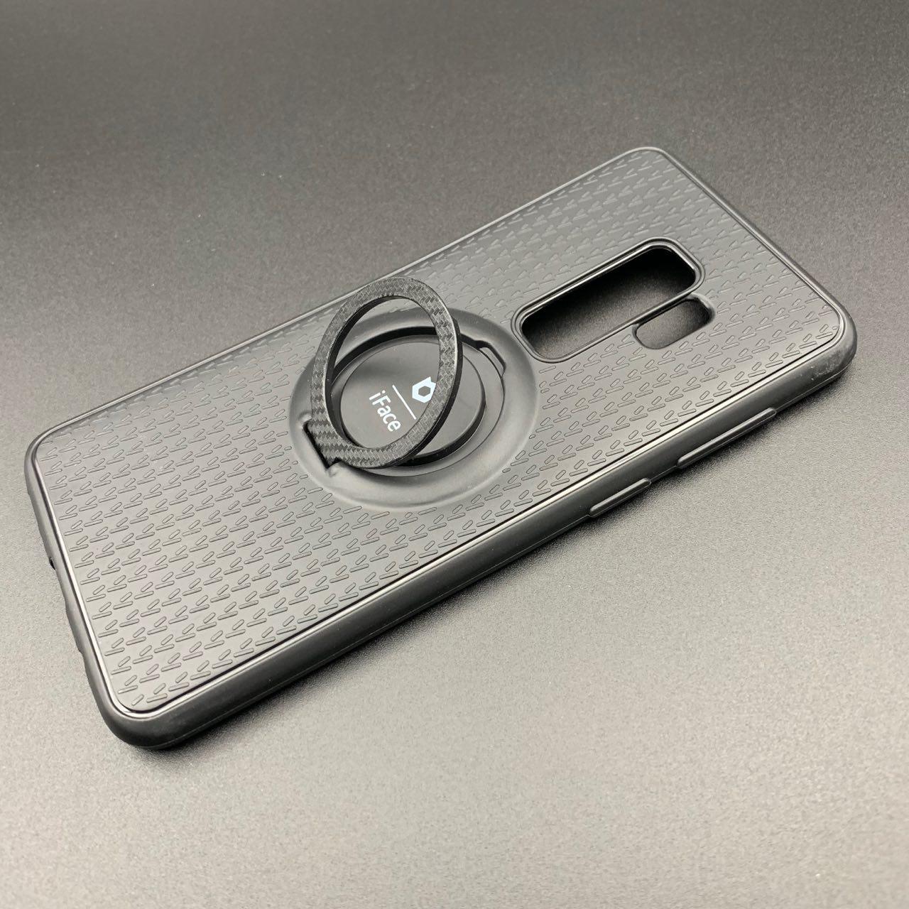 Чехол накладка iFace для SAMSUNG Galaxy S9 Plus (SM-G965), силикон, металл, кольцо держатель, цвет черный.