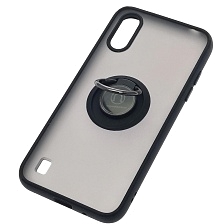 Чехол накладка для SAMSUNG Galaxy A01 (SM-A015F), силикон, пластик, кольцо держатель, цвет окантовки черный