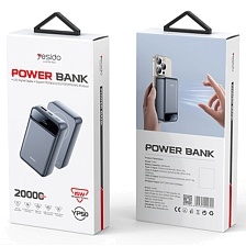 Внешний портативный аккумулятор, Power Bank YESIDO YP50, 20000 mAh, 15W, LED дисплей, беспроводная зарядка MagSafe, цвет серый