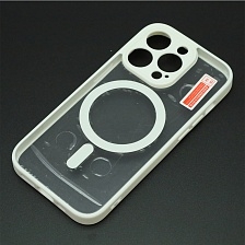Чехол накладка Magnetic с поддержкой MagSafe для APPLE iPhone 14 Pro, силикон, защита камеры, цвет окантовки белый Чехол накладка Magnetic с поддержкой MagSafe для APPLE iPhone 14 Pro, силикон, защита камеры, цвет окантовки белый