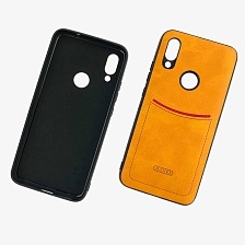 Чехол накладка для XIAOMI REDMI 7, силикон, визитница, экокожа, цвет светло коричневый. Чехол накладка для XIAOMI REDMI 7, силикон, визитница, экокожа, цвет светло коричневый.