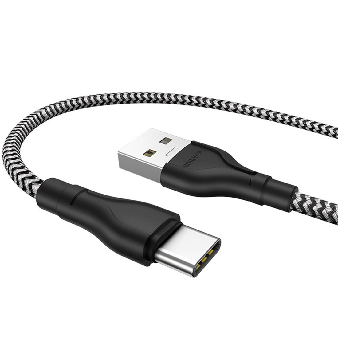 Кабель BOROFONE BX39 Beneficial USB Type С, 3A, длина 1 метр, нейлоновая оплетка, цвет черно белый