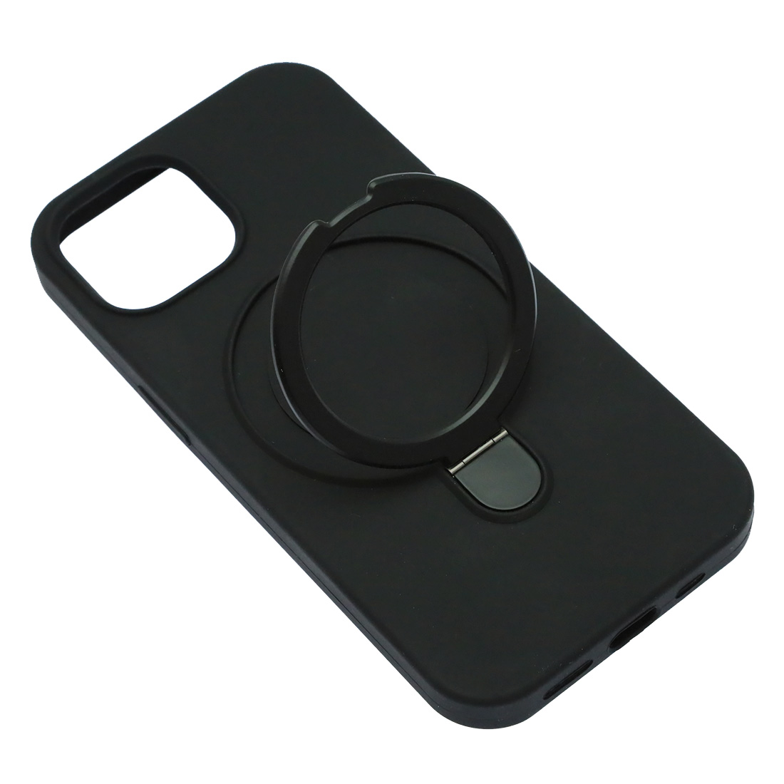 Чехол накладка для APPLE iPhone 15, кольцо держатель, силикон, бархат, цвет черный