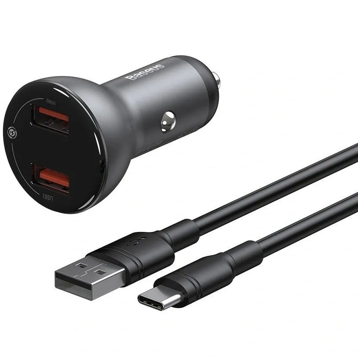 АЗУ (Автомобильное зарядное устройство) BASEUS Digital Display TZCCBX-B0G с кабелем USB Type C, 2 USB, 45W, длина 1 метр, цвет серебристый