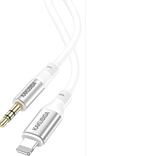 Аудио кабель, переходник KAKUSIGA KSC-895 AUX Jack 3.5 мм (папа) на Lightning 8 pin (папа), длина 1 метр, цвет бело серебристый
