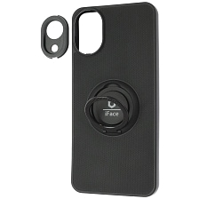 Чехол накладка iFace для SAMSUNG Galaxy A03 Core (SM-A032F), защита камеры, силикон, металл, кольцо держатель, цвет черный