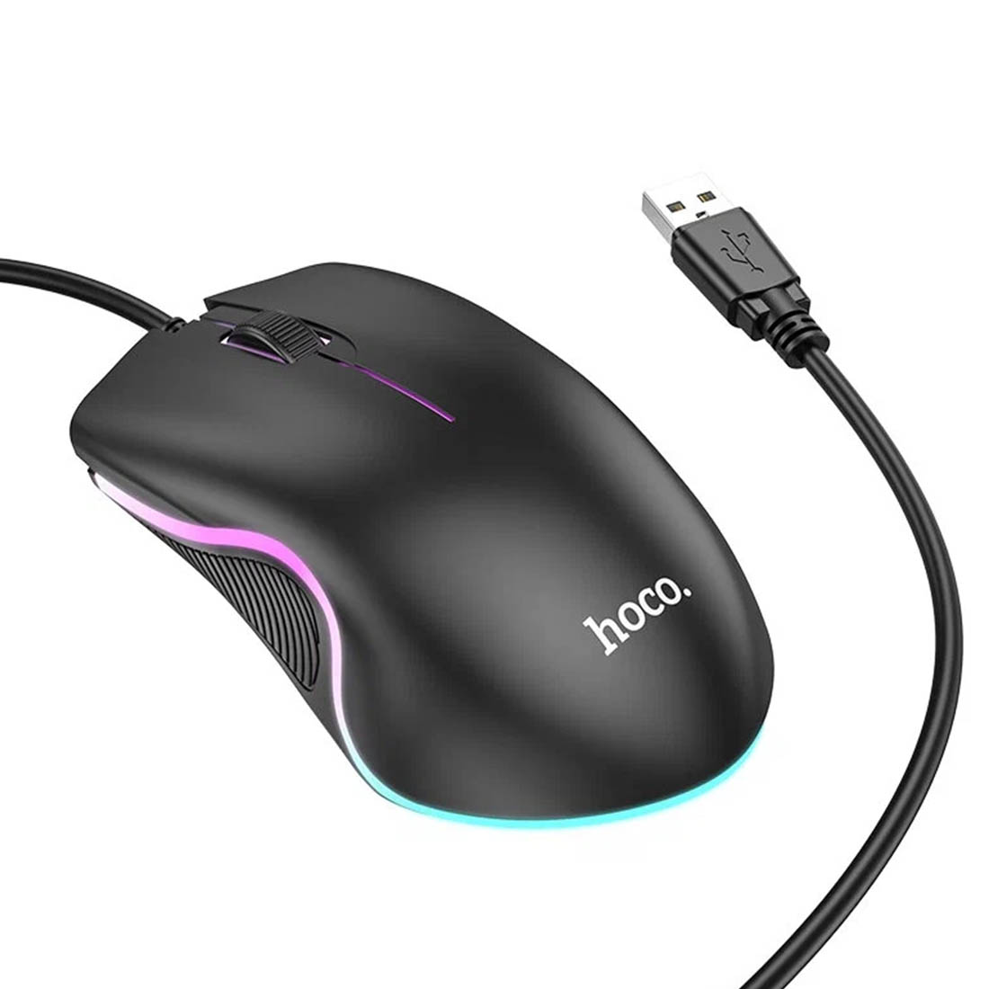 Компьютерная мышь HOCO GM19, RGB подсветка, проводная, цвет черный