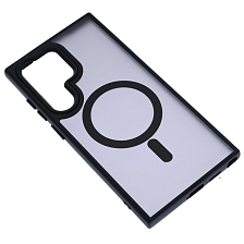 Чехол накладка FASHION CASE для SAMSUNG Galaxy S24 Ultra, с поддержкой MagSafe, пластик матовый прозрачный, защита камеры, цвет окантовки черный