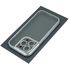 Чехол накладка для APPLE iPhone 14 Pro, силикон, стразы, защита камеры, цвет окантовки серебристый