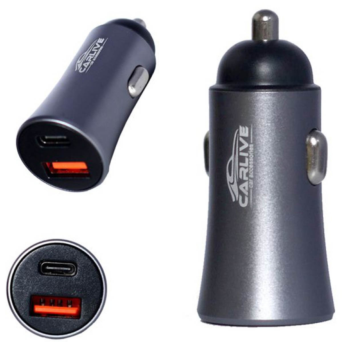 АЗУ (Автомобильное зарядное устройство) CARLIVE MR67, 1 USB QC 3.0, 1 Type-C, цвет серебристый
