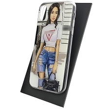 Чехол накладка для APPLE iPhone XR, силикон, блестки, глянцевый, рисунок Девушка в футболке