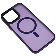 Чехол накладка FASHION CASE для APPLE iPhone 16 Pro Max, с поддержкой MagSafe, пластик матовый прозрачный, защита камеры, цвет окантовки фиолетовый