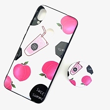 Чехол накладка для XIAOMI REDMI NOTE 7, NOTE 7 PRO, силикон, попсокет, рисунок Сок, цвет молочный.