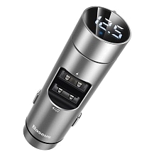 АЗУ (Автомобильное зарядное устройство) с FM-трансмиттером, 2 порта USB, Baseus Energy Column Car Wireless MP3, цвет серебристый (распродажа -50%)