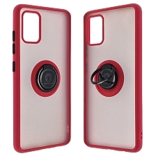 Чехол накладка для SAMSUNG Galaxy A51 (SM-A515), силикон, пластик, кольцо держатель, цвет окантовки красный