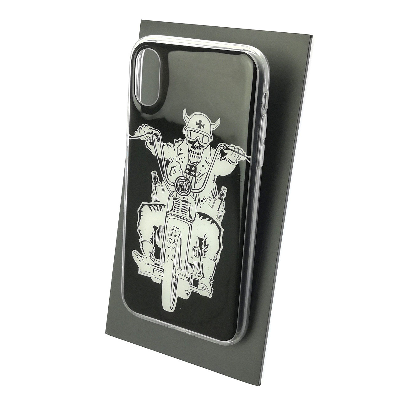 Чехол накладка для APPLE iPhone X, iPhone XS, силикон, глянцевый, рисунок Белый череп на мотоцикле