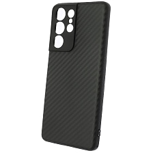 Чехол накладка для SAMSUNG Galaxy S21 Ultra (SM-G998), силикон, карбон, цвет черный