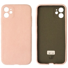 Чехол накладка для APPLE iPhone 11, защита камеры, силикон, имитация алькантара, цвет розовый