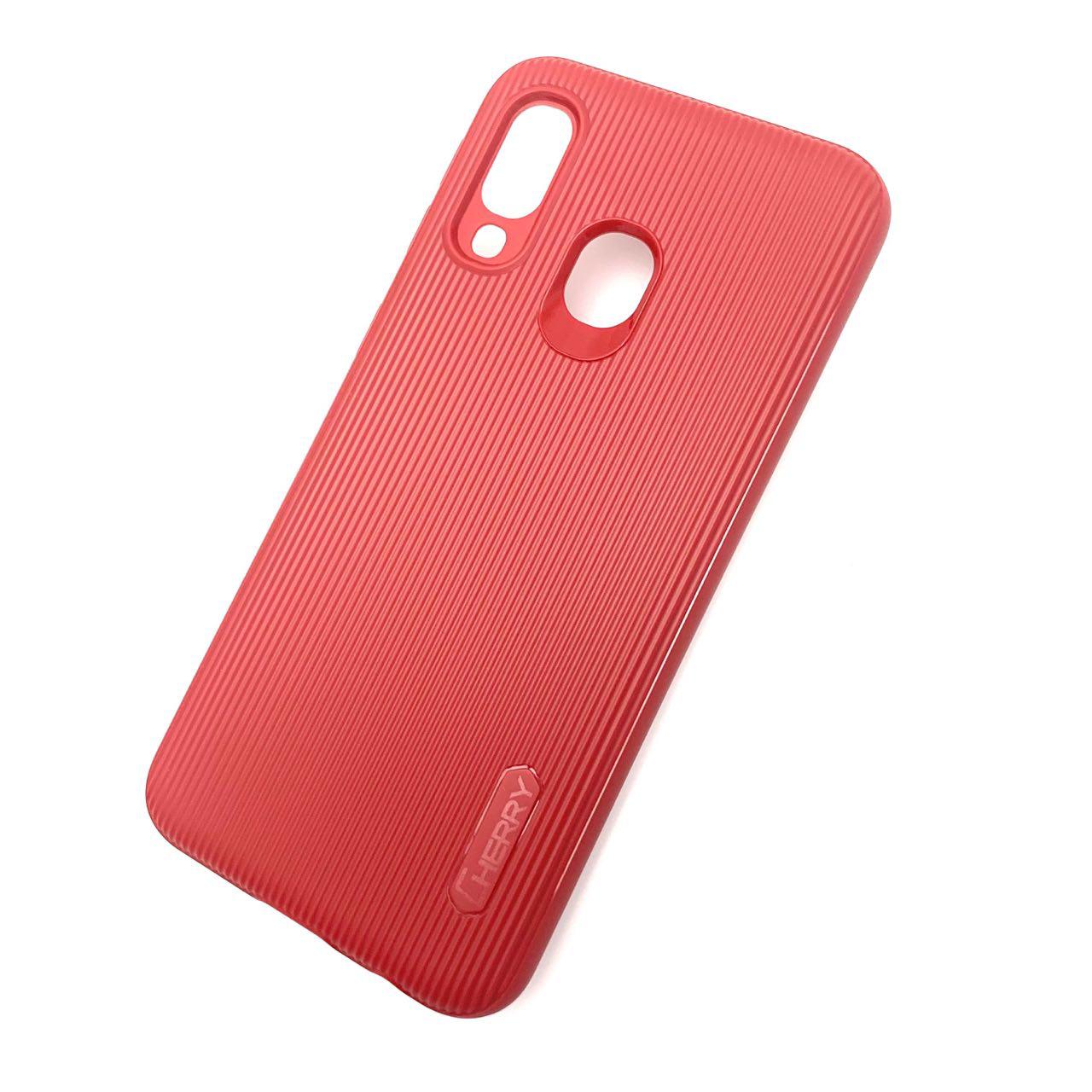 Чехол накладка Cherry для SAMSUNG Galaxy A40 (SM-A405), силикон, полоски, цвет темно красный.