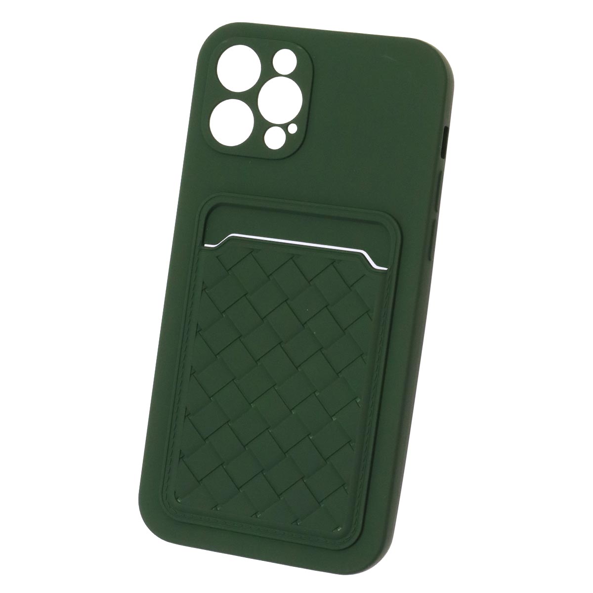 Чехол накладка CARD CASE для APPLE iPhone 12 Pro (6.1"), силикон, отдел для карт, цвет темно зеленый