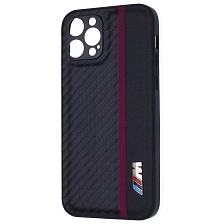 Чехол накладка для APPLE iPhone 12 Pro, силикон, карбон, экокожа, защита камеры, знак БМВ M серии, цвет черный с бордовой полоской Чехол накладка для APPLE iPhone 12 Pro, силикон, карбон, экокожа, защита камеры, знак БМВ M серии, цвет черный с бордовой полоской