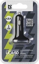 Автомобильный адаптер Defender UCA-50 3 порта USB, 5V / 4.8 A, цвет чёрный