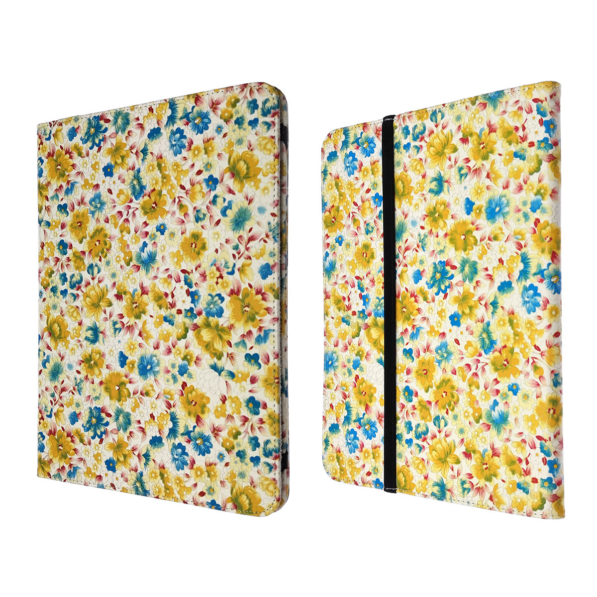 Чехол книжка универсальная для планшета диагональ 10.1, экокожа, рисунок белые цветочки.
