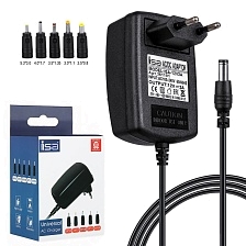 Блок питания ISA, 12V, 2A, 5.5*2.5 мм с адаптерами 5.0*3.0, 4.0*1.7, 3.5*1.35, 3.0*1.1, 2.5*0.8 мм, цвет черный