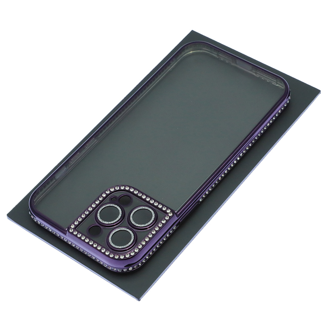 Чехол накладка для APPLE iPhone 13 Pro Max, силикон, защита камеры, стразы, цвет окантовки фиолетовый