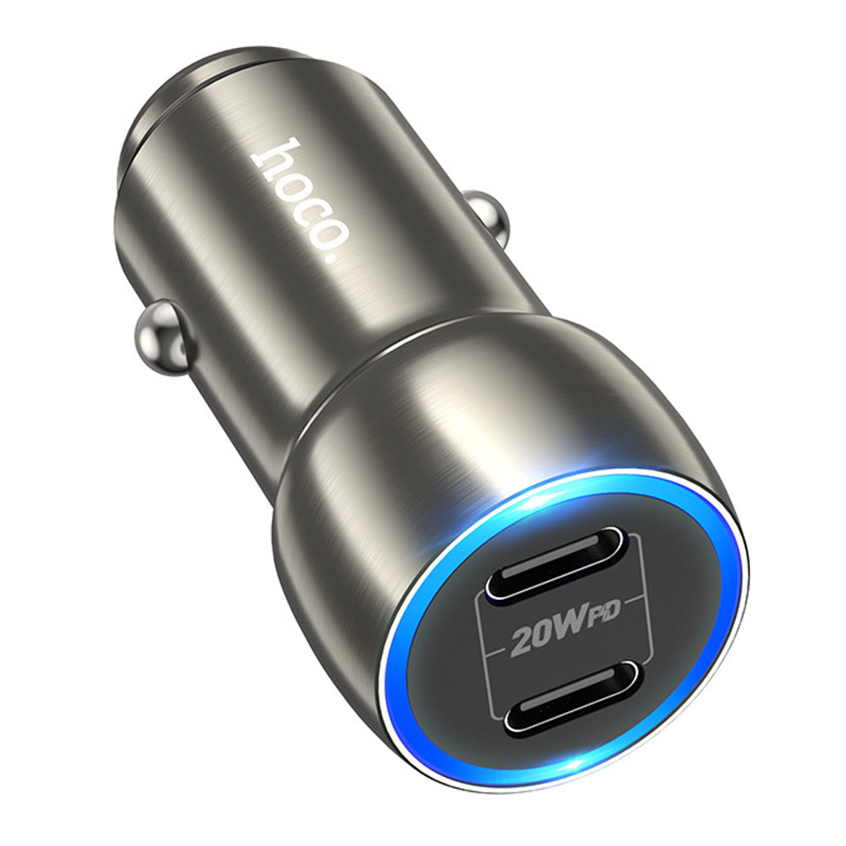 АЗУ (Автомобильное зарядное устройство) HOCO Z48 Tough, 40W, 2 USB Type C, цвет темно серебристый