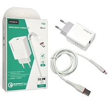 СЗУ (сетевое зарядное устройство) MAIMI T22, 22.5W, QC3.0, набор с кабелем Micro-USB, длина 1 метр, цвет белый