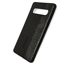 Чехол накладка для SAMSUNG Galaxy S10 (SM-G973), силикон, под кожу, цвет черный.