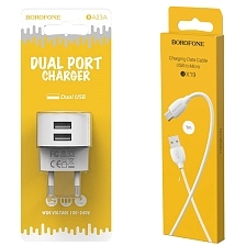 СЗУ (Сетевое зарядное устройство) с кабелем Micro USB, 2.4A, 2 USB A, длина 1 метр, цвет белый