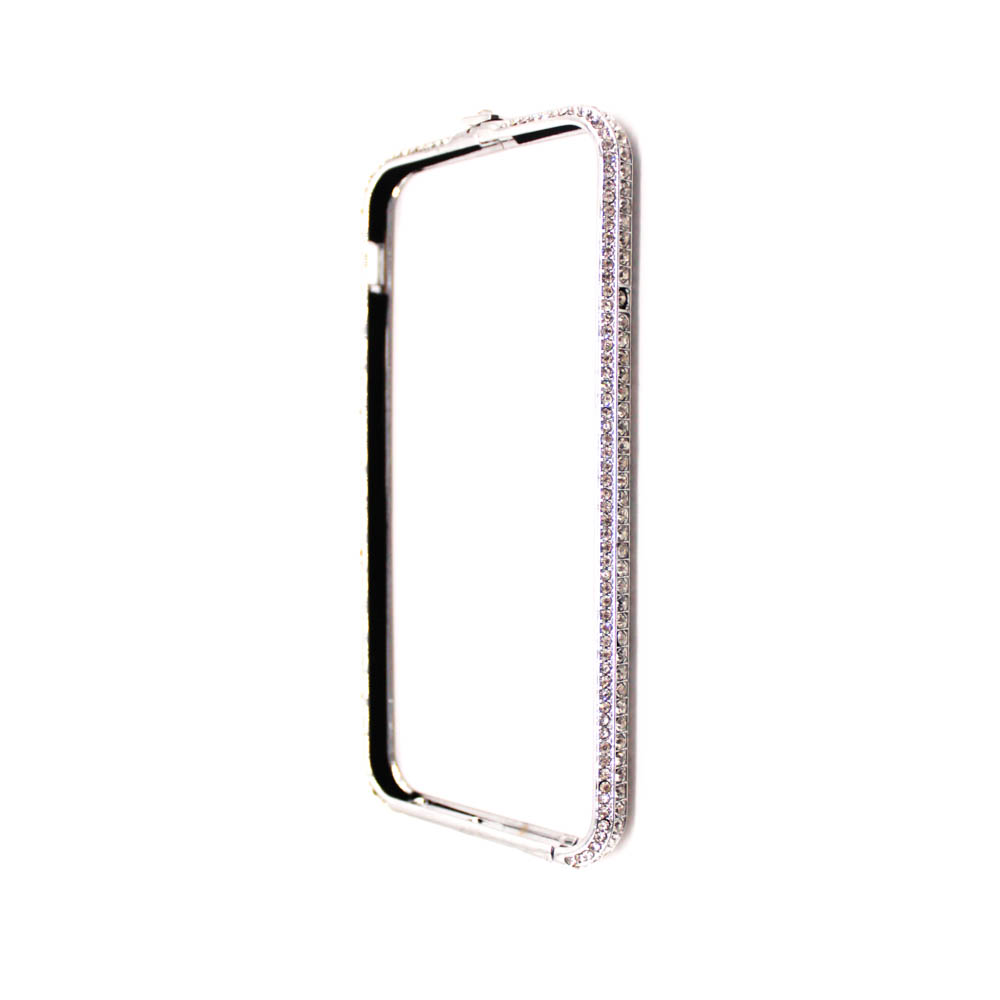 Бампер для APPLE iPhone 6, 6S, металл, стразы, цвет серебристый.