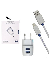Сетевое зарядное устройство Vidvie PLE201, АП сет. 2.1А/2USB, кабель Apple 8pin/1.0м, белый | ВСЁ ПО 300