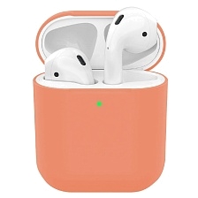 Чехол Silicon Case Slim для беспроводных наушников APPLE AirPods 1, AirPods 2, силикон, цвет оранжевый.