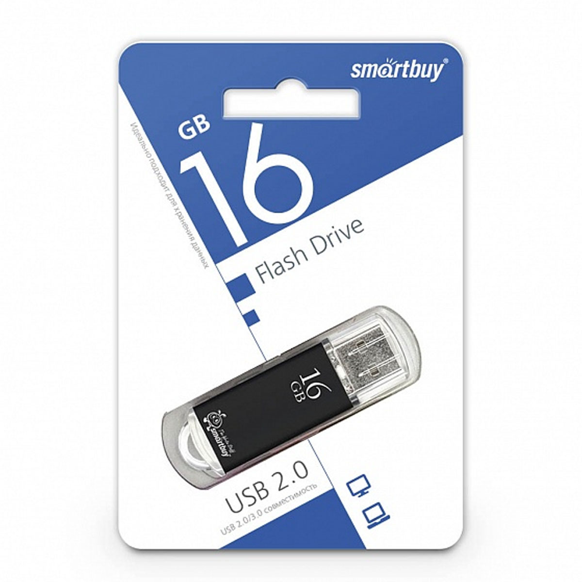 Флешка USB 2.0 16GB SMARTBUY V-Cut, цвет черный