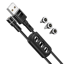 Магнитный зарядный кабель HOCO U98 Sunway 3 in 1 USB на Micro USB, USB Type C, APPLE Lightning 8 pin, 2.4A, длина 1.2 метра, цвет черный