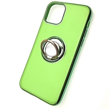 Чехол накладка для APPLE iPhone 11 Pro, силикон, глянец, с лого, металлическое кольцо, цвет зеленый.